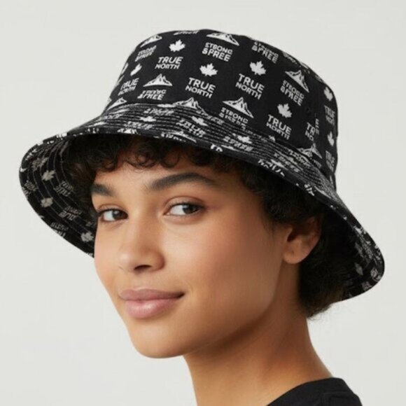 Accessories - CANADA Black White True North Strong and Free Cotton Bucket Hat